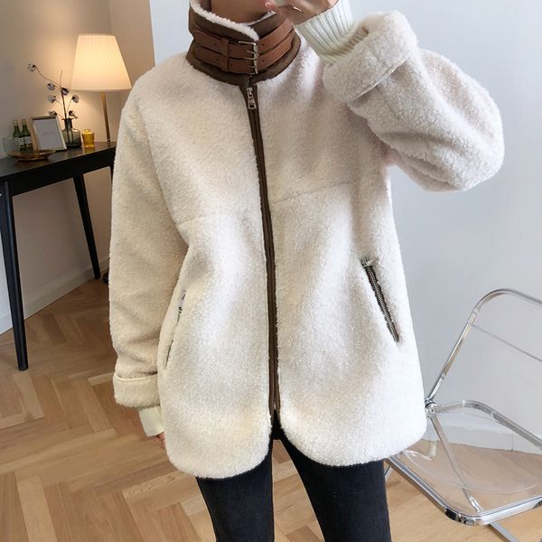 

women's jackets winter coat thicken lamb wool casual cool solid zipper pocket cotton jacket streetwear 2zst, Black;brown