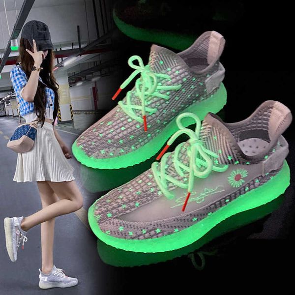 

casual shoes women's fashion net red 2021 new coconut women's stars all over the sky fluorescent sole sports summer yx4f, Black