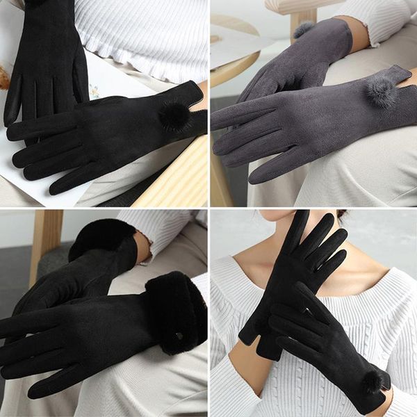 

five fingers gloves women' winter touch screen plus velvet warm mittens bicycle driving thickening cold practical, Blue;gray