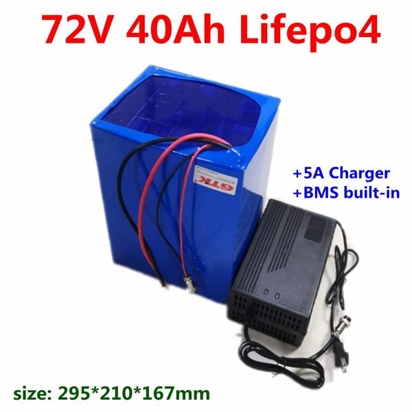 Batteria al litio GTK 72V 40Ah Lifepo4 BMS 24S per scooter elettrico per moto 3000W 5000W 6000W Ebike Balance Car EV + caricabatterie 5A