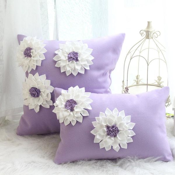 

handmade 3pcs flower pillowcase model house pastoral eu style pink purple custom cushions sofa backrest car lumbar throw pillow cushion/deco