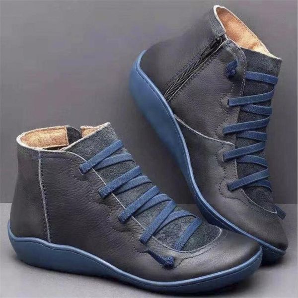 

boots ladies flat punk 2021 women autumn winter cross strappy vintage plush warm shoes women's leather ankle big size, Black