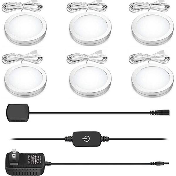 

6pack(10*2w) led puck light with touch dimmer silver color ultra thin under cabinet lights for kitchen, shelf, cupboard
