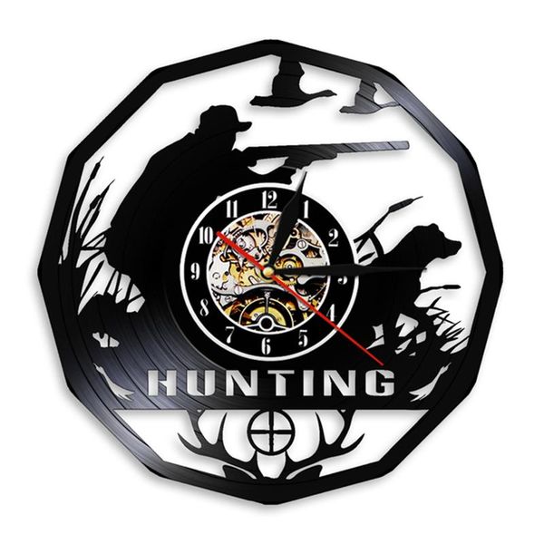 

wall clocks hunting record clock wildlife woodland animals deer man gift modern silent watch club decor