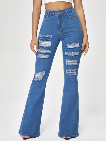 

ripped flare leg jeans a7kg#, Blue