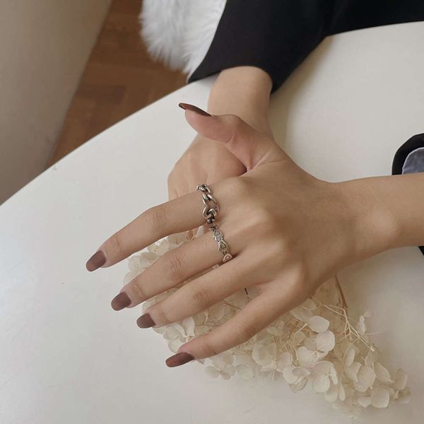 

korean jewelry ring female index finger fashion personality simple trend cool heart love thread chain, Black