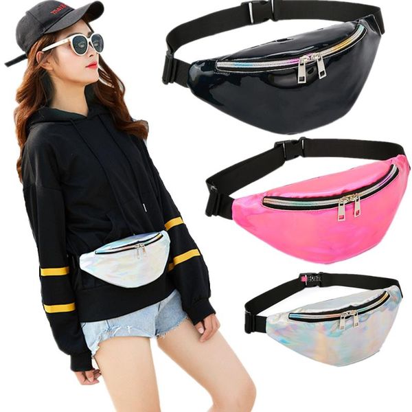 

zippers waist bag women 2021 streetwear chest lasher fanny pack holographic pouch belt men purse phone bags