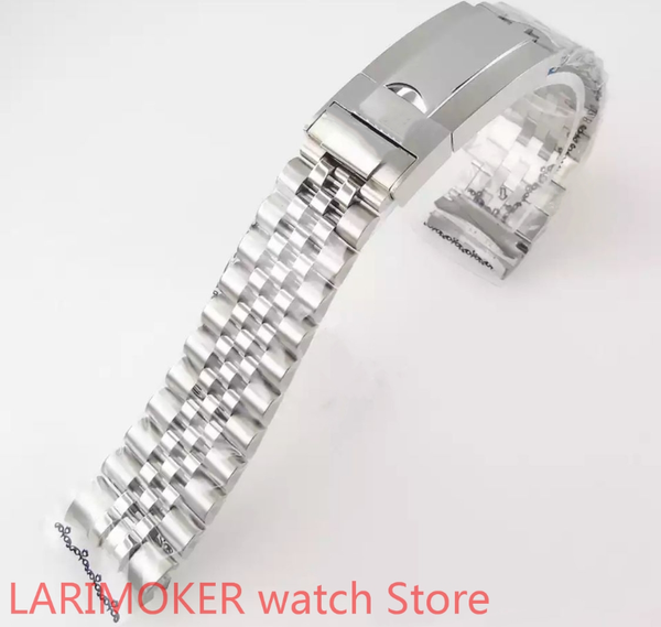 

watch bands bliger no logo 20mm wide steel silver jubilee strap bracelet two-tone folding clasp, Black;brown