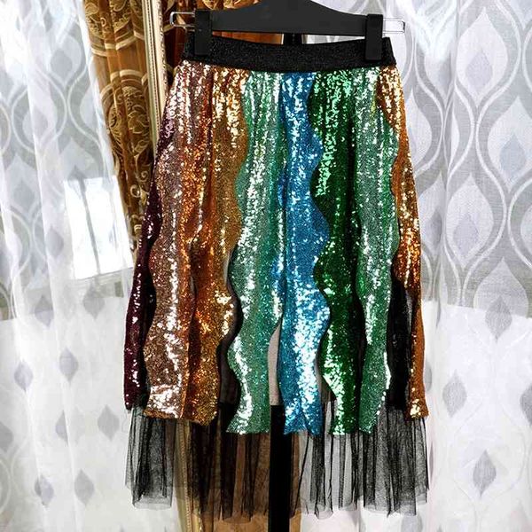 

inspired sparkling sequins ladies skirts womens chic high waist mesh club party skirt new elastic waist chic skirt 210412, Black
