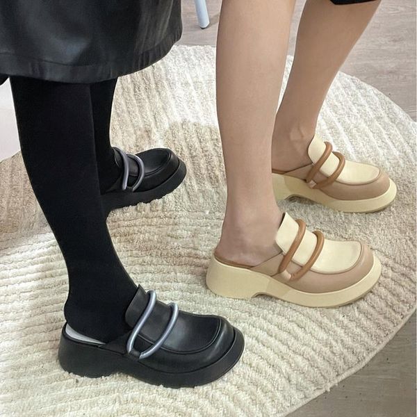 

ashion muller shoes thick-soled slippers women's spring/summer 2021 casual ladies black big head doll flats