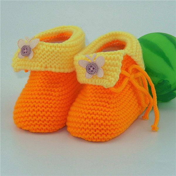 

Baby Girls Boys Knit Booties -6 Months Infant Toddler Crib Shoes First Walkers Soft Sole Handmade Knitting Newborn Flower Shoes, T1