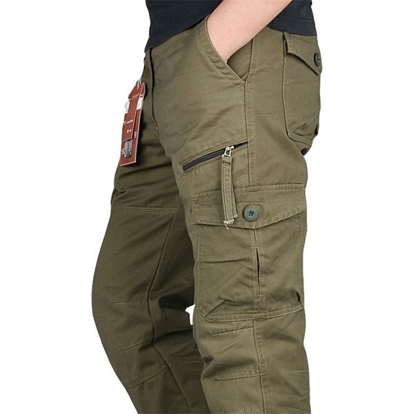 Icpans tactical calças homens militares militar algodão preto ix9 zipper streetwear macacões de outono estilo militar 210715