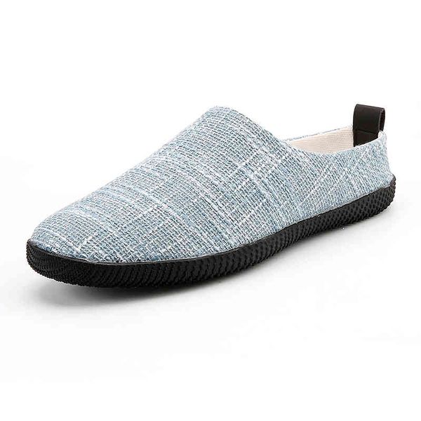 

slippers breathable linen men casual shoes students korean lazy loafer home beach sandals flats footwear u0m2, Black