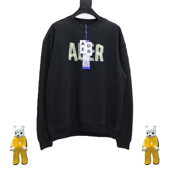 

2021 adererror fall winter tape print pullove oversized hip-hop ader sweatshirt men women couple 100% cotton crewneck, Black