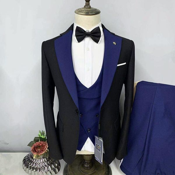 

men's suits & blazers 3 pcs suit set jacket pants vest / 2021 fashion men casual boutique business wedding host slim fit formal dress c, White;black