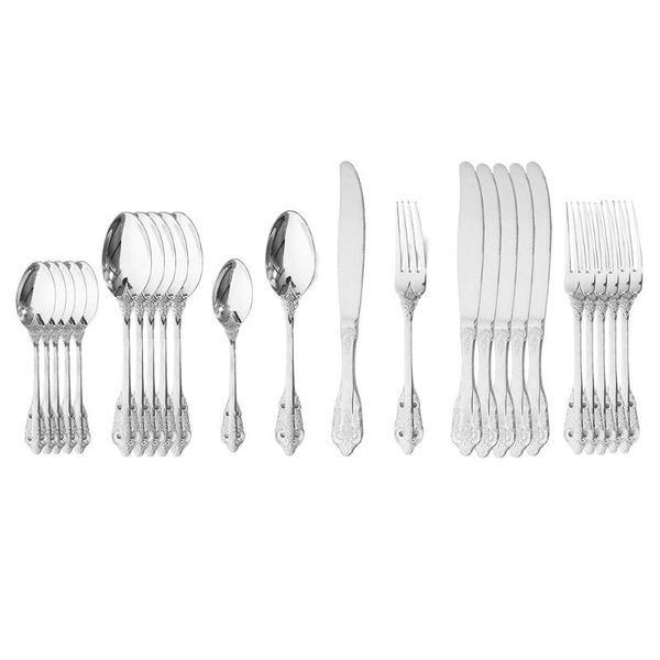 

dinnerware sets 16pcs silver set 304 stainless steel cutlery western flatware knife fork spoon luxury vintage tableware