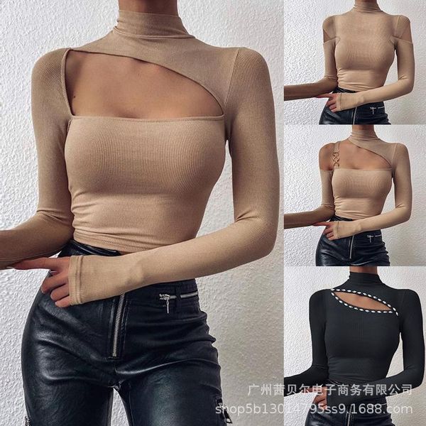 

women's t-shirt 2021 fashion khaki hollow woman tshirts, White