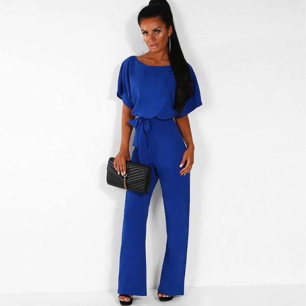 

women's jumpsuits & rompers 2021 ladies wide leg loose jumpsuit women romper short sleeve o neck casual playsuit bowknot belt overalls, Black;white
