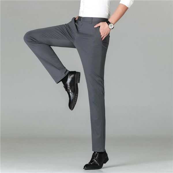 

men's pants summer comfortable and breathable business straight elastic slim, Black