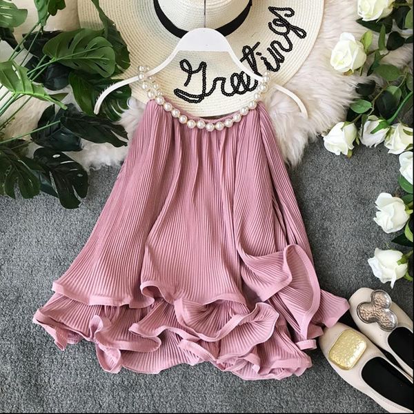 

summer halter beading womens shirt curled chiffon ruffled loose baby sleeveless women blouse ml843, White