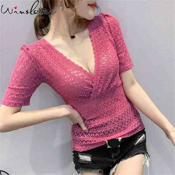 

lace t shirt women simple fashion t-shirt solid tightly short sleeve korean style v-neck cotton tees + bandeau t05503b 210421, Black;gray