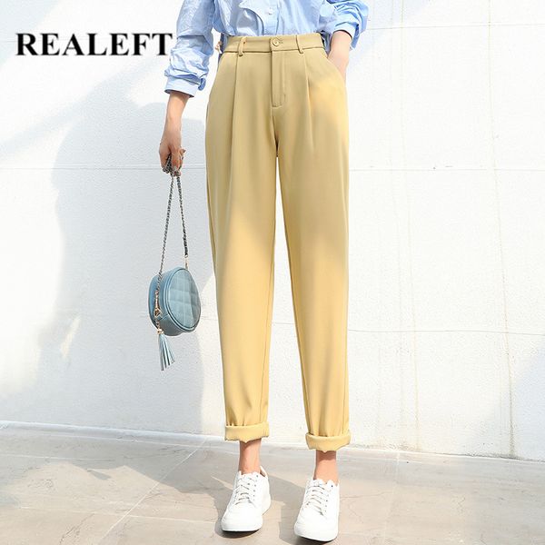 

spring summer korean ol style women harem pants pockets high waist elegant office lady casual chic 210428, Black;white