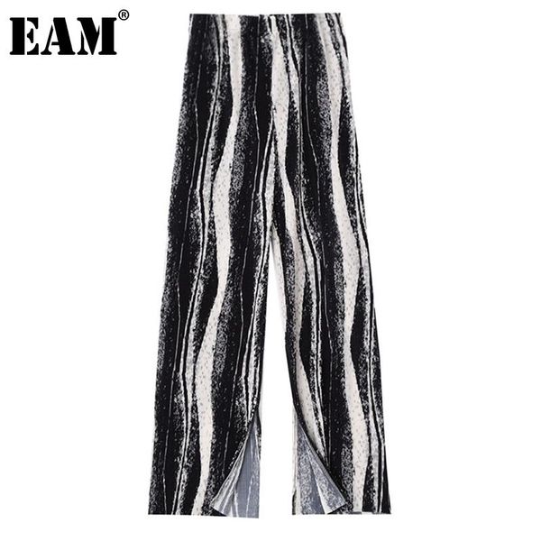 

women's pants & capris [eam] high elastic waist black tie dye long wide leg trousers loose fit women fashion tide spring summer 2021 1d, Black;white