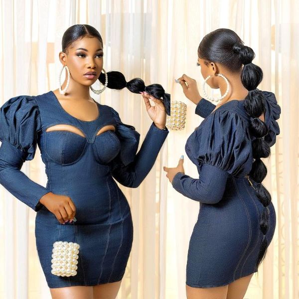 

casual dresses wholesale items dress long sleeve backless solid color zipper design women's outfit autumn streetwear denim, Black;gray