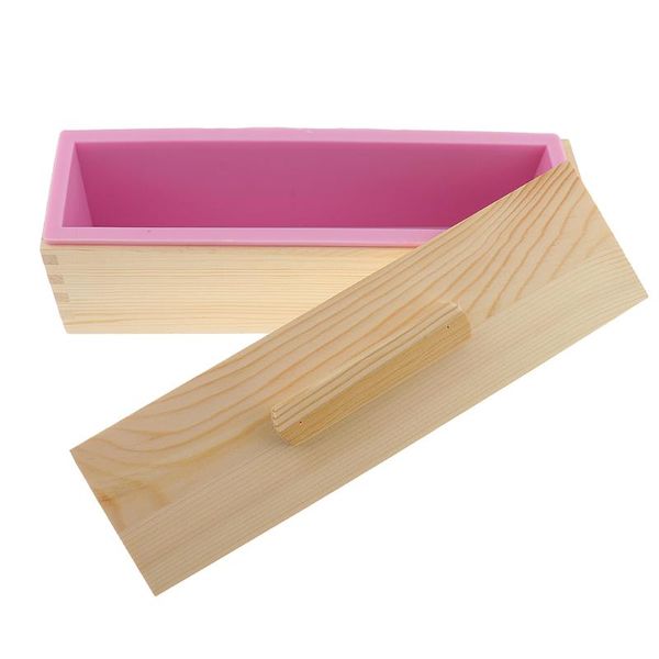 

craft tools 1 pieces wood soap cutting tool wire slicer & pink silicone mold rectangle shaped with a wooden box (including lid)