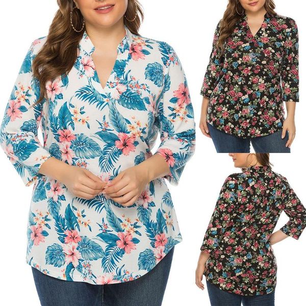 

women's t-shirt fashion women t-shirts mujer camisetas plus size tshirts v-neck floral print ladies long sleeve aesthetic haut, White