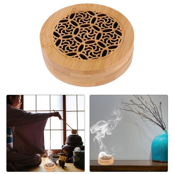 

bamboo incense burner indoor deskdecoration agarwood burning box (round cakra pattern, wood colo fragrance lamps