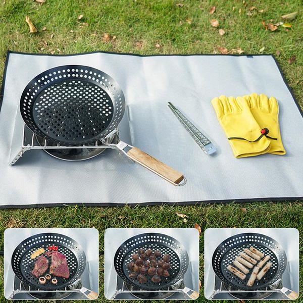 

pizza seafood portable perforated picnic round kitchen tool grill pan folding handle baking bbq frying non stick multifunctional pans