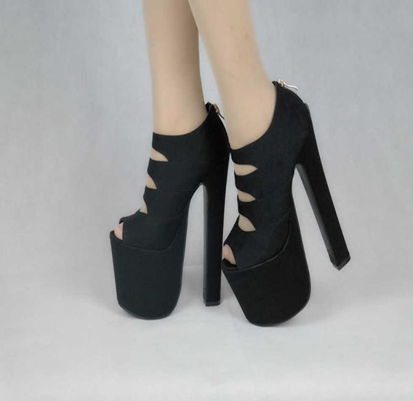 

sandals 17 cm super high heel elegant simple night club work thickened platform, Black