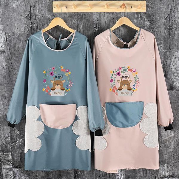 

aprons apron gown long-sleeved household kitchen waterproof and oil-proof japanese cartoon korean men women overalls custom