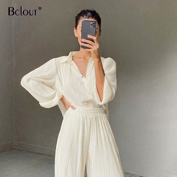

bclout long sleeve autumn winter shirts blouses woman pleated work ladies elegant loose women blouse khaki solid 2021, White