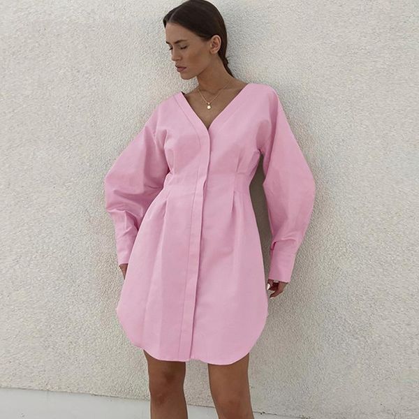 

casual dresses 2021 autumn ladies dress pink british fashion v-neck halter lace-up waist long-sleeved cotton short shirt woman skirt we390, Black;gray