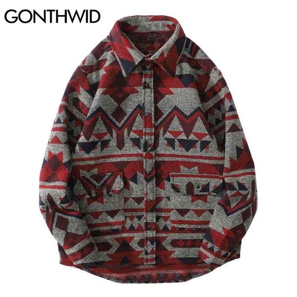

gonthwid thick shirts coat streetwear hip hop pockets geometric color block shirt men fashion harajuku casual shirts jacket 210706, White;black