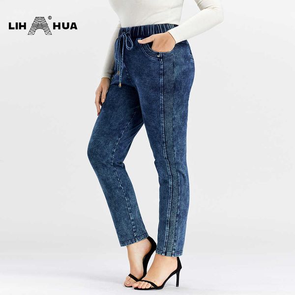 

lih hua women's plus size casual jeans high flexibility 210616, Blue