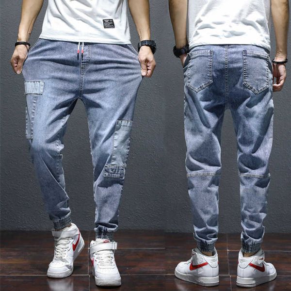 

men's jeans loose spring autumn korean fashion corset clothing brand casual light leg long pants, Blue