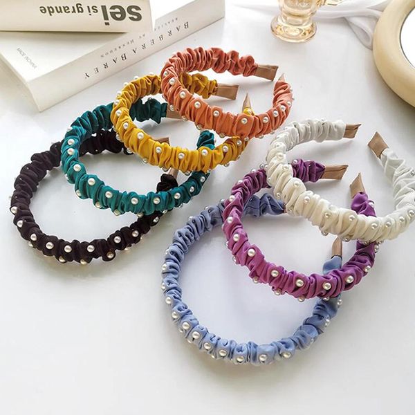 

fashion women's headwear pleated hairband spring casual hairband pearls turban hair accessories, Silver