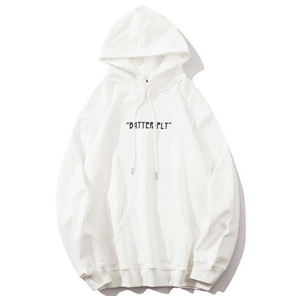 

hip hop oversize men's hoodie sweatshirt simple color butterfly hooded loose hipster fleece casual style all-match streetwear, Black