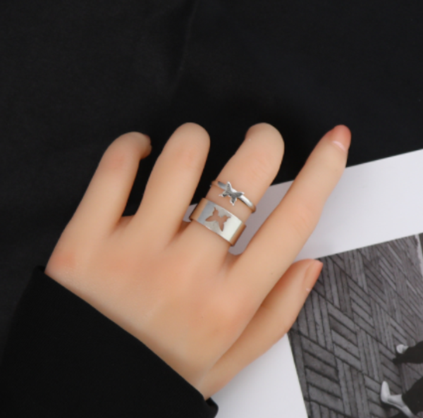 

lats trendy gold butterfly rings for women men lover couple rings set friendship wedding adjustable open ring 2021 jewelry gift, Silver