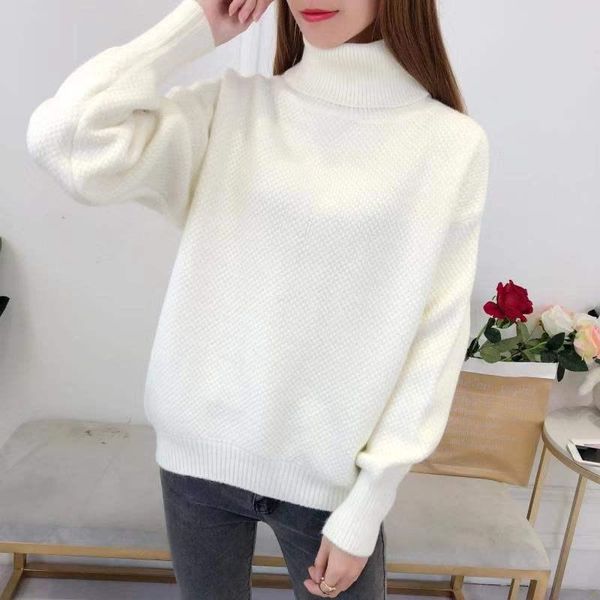 

women's sweaters turtleneck sweater fall/winter 2021 loose solid color long-sleeved bottoming outer wear, White;black
