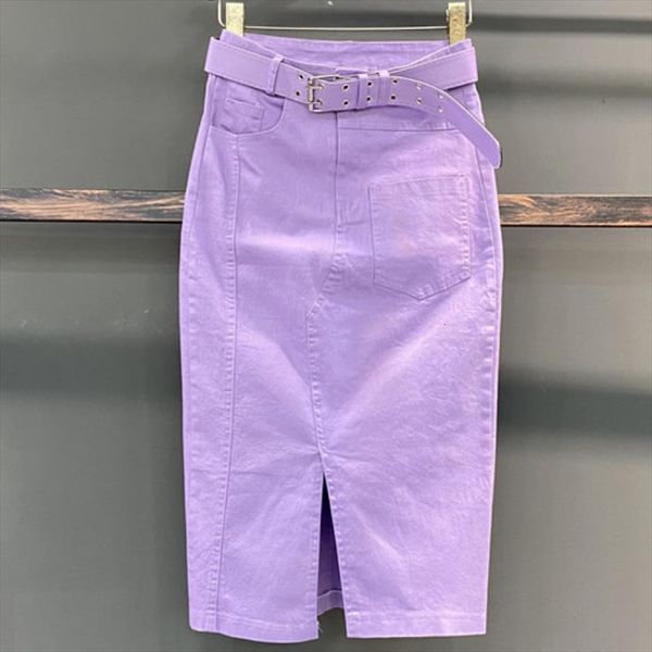 

summer purple denim high waist women skirt package hip split step jeans, Black
