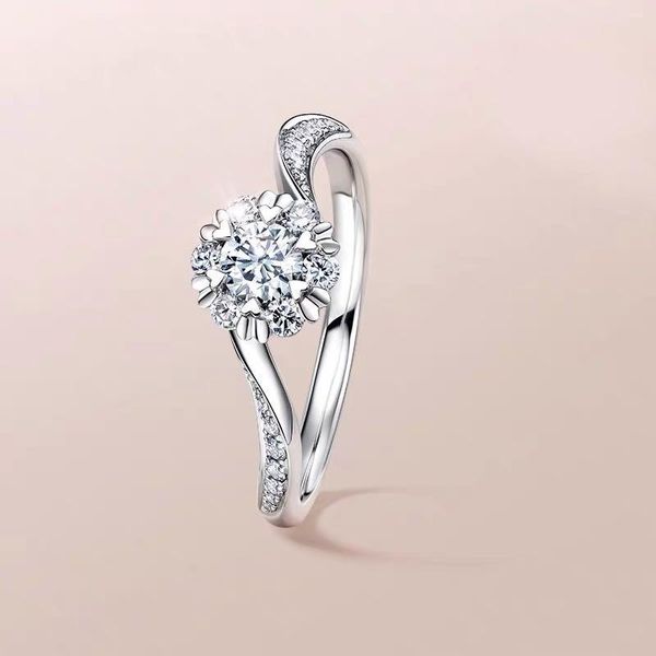 

cluster rings inbeaut 925 silver arrival round excellent cut 1 ct pass diamond test moissanite ring women snowfake luxury jewelry, Golden;silver