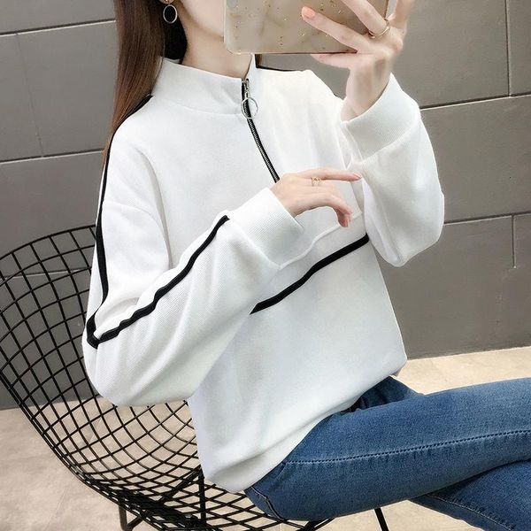 

women's hoodies & sweatshirts long sleeve autumn thin 2021 temperament stand collar loose top, Black