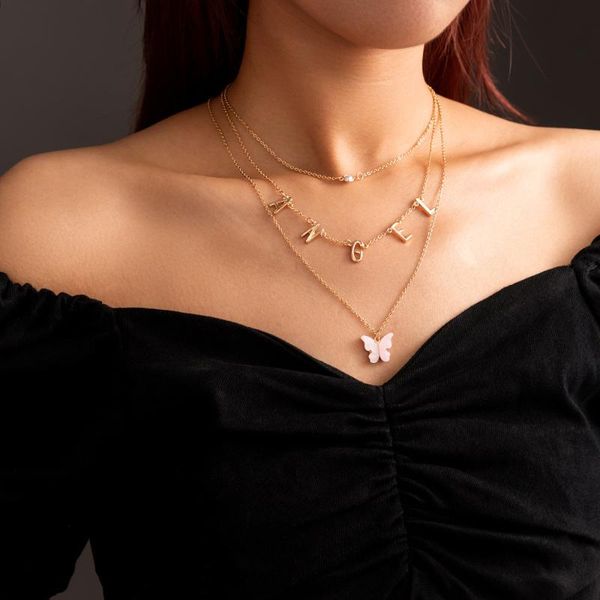 

chains angel multi-layer fashion necklace with classic resin butterfly, Silver