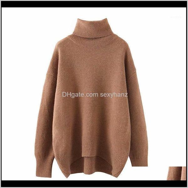 

sweaters womens clothing apparel drop delivery 2021 casual brown woman spring-autumn fashion turtleneck solid loose ladies sweater elegant s, White;black