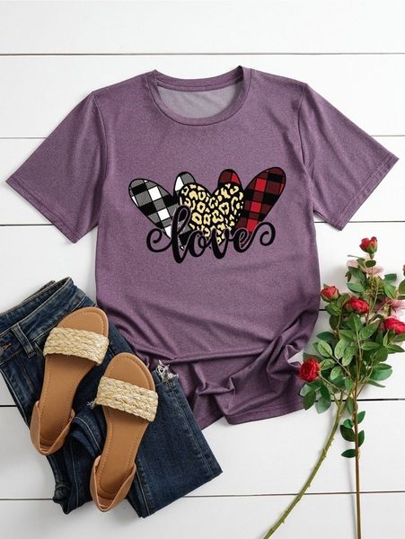 

plus letter & heart print tee w74d#, Black