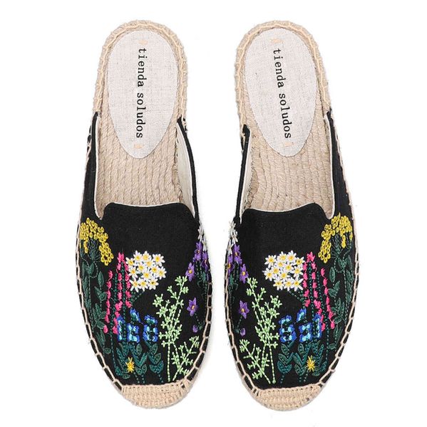 

slippers sale cotton fabric rubber floral summer indoor terlik mules pantufa womens espadrilles flat shoes for labe, Black